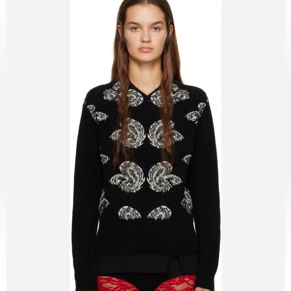 Puppets and Puppets Lena Paisley Jacquard V-neck Wool Blend Sweater Sz Large